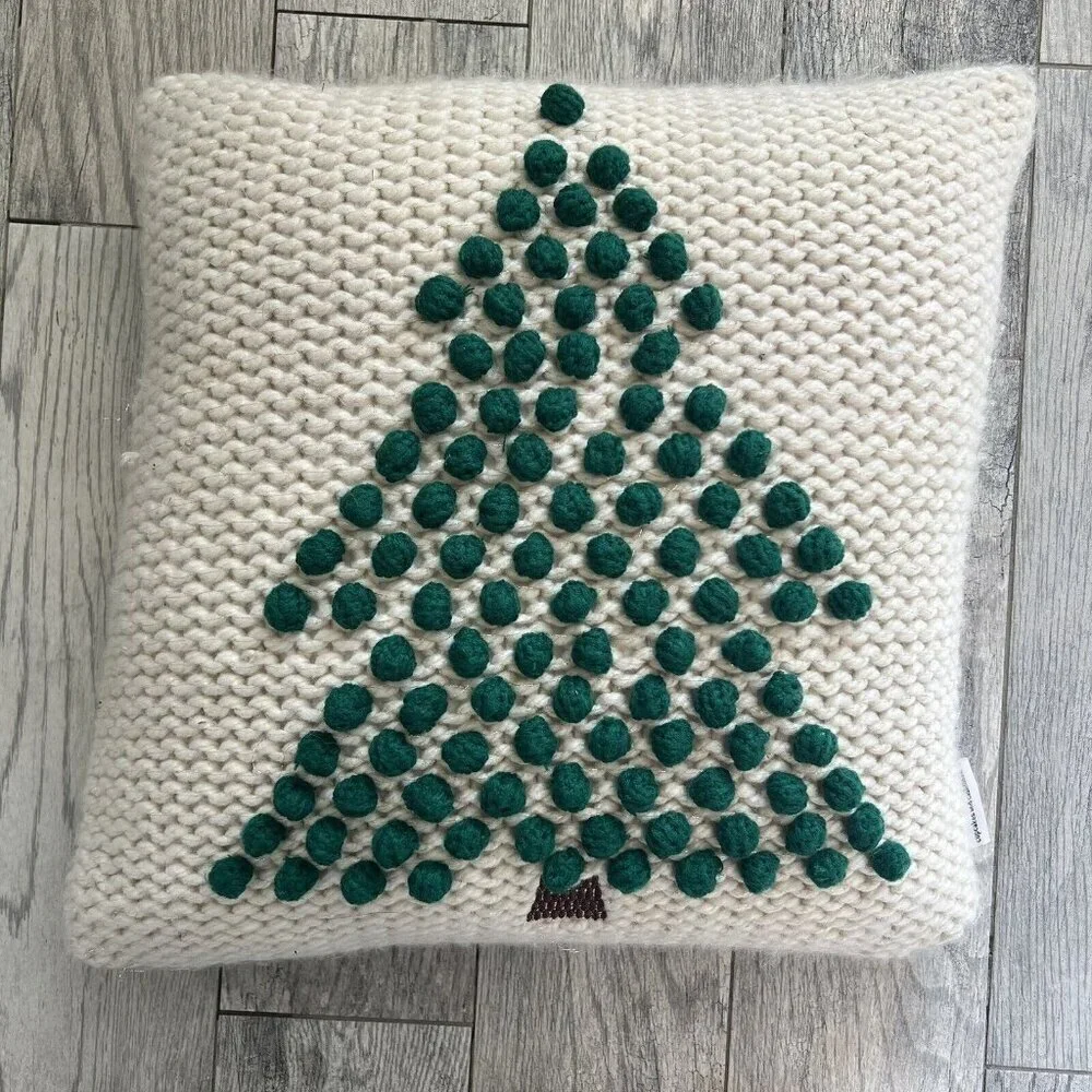 Cupcakes and Cashmere Christmas Tree Chrocet Pompom Pillow